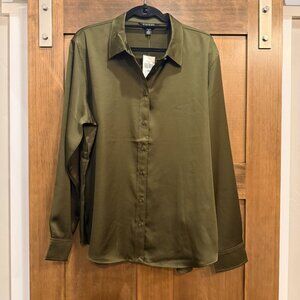 LAUREN RALPH LAUREN CLASSIC FIT SATIN BOTANIC GREEN BLOUSE - NWT - SIZE XXL